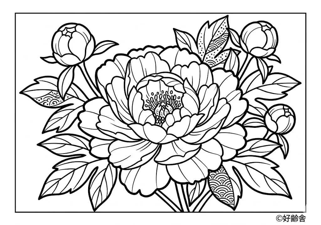 Dibujo de Libro para colorear peonía para colorear para personas mayores
