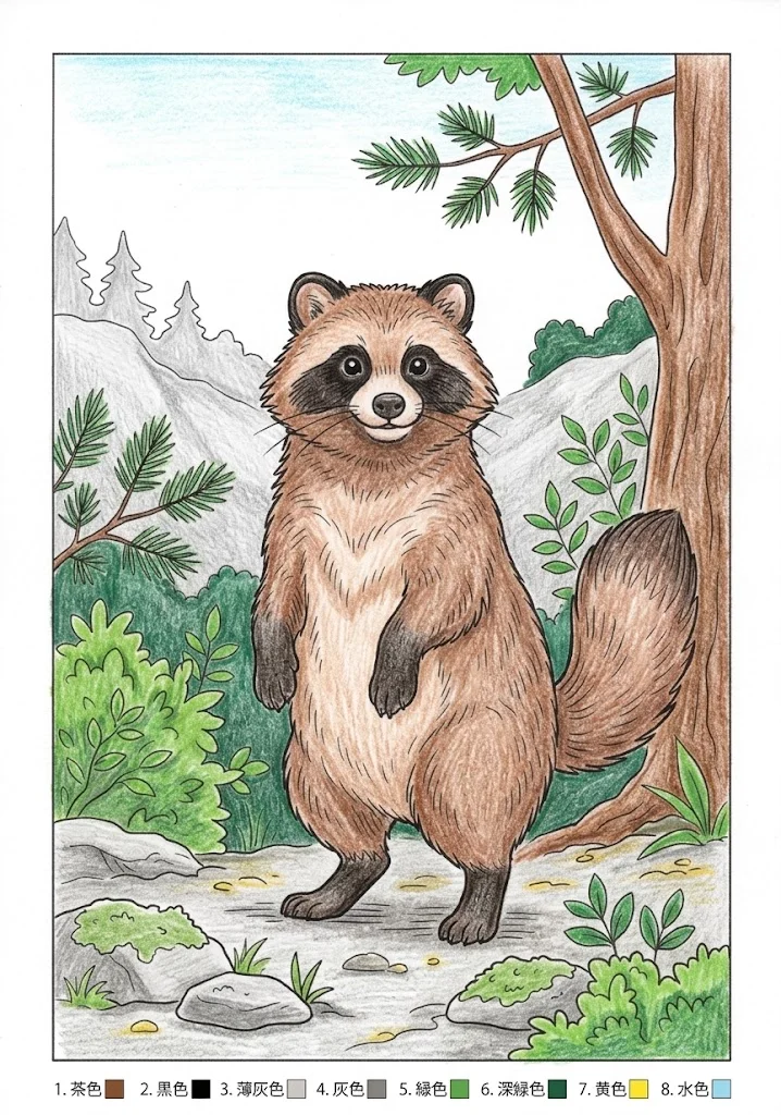 Coloriage pour seniors : Chien viverrin — exemple en couleur