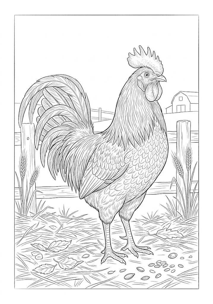 Coloriage pour seniors : Coq — à imprimer