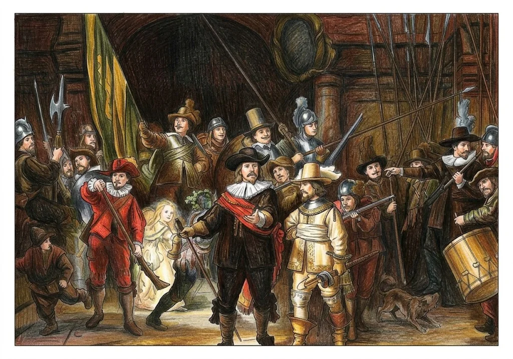 Exemple colorié : La Ronde de nuit