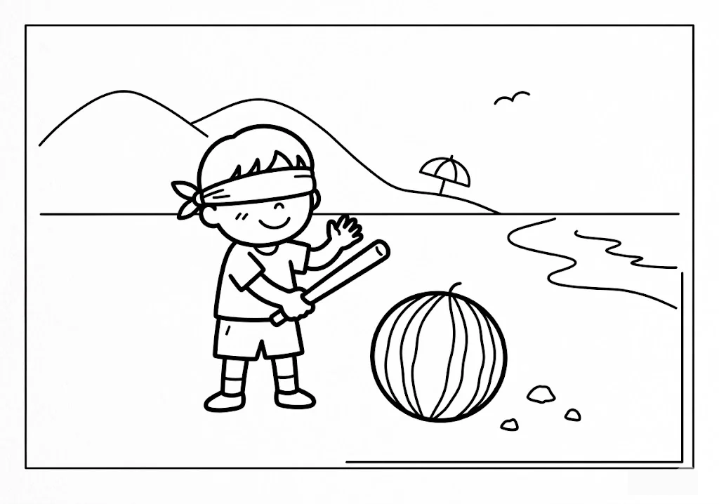 Suikawari — Watermelon Smashing coloring page