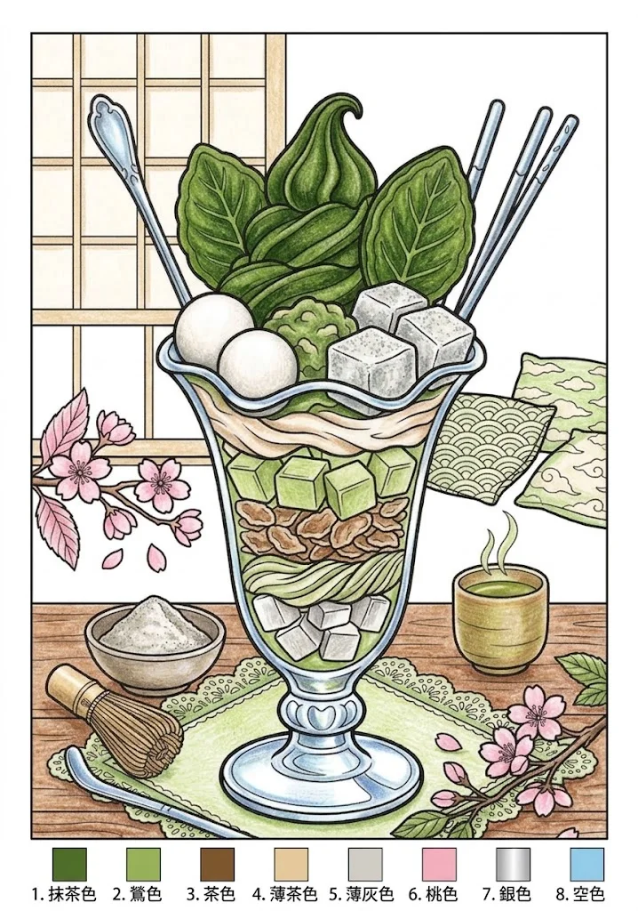 Modèle 3 de parfait au matcha colorié