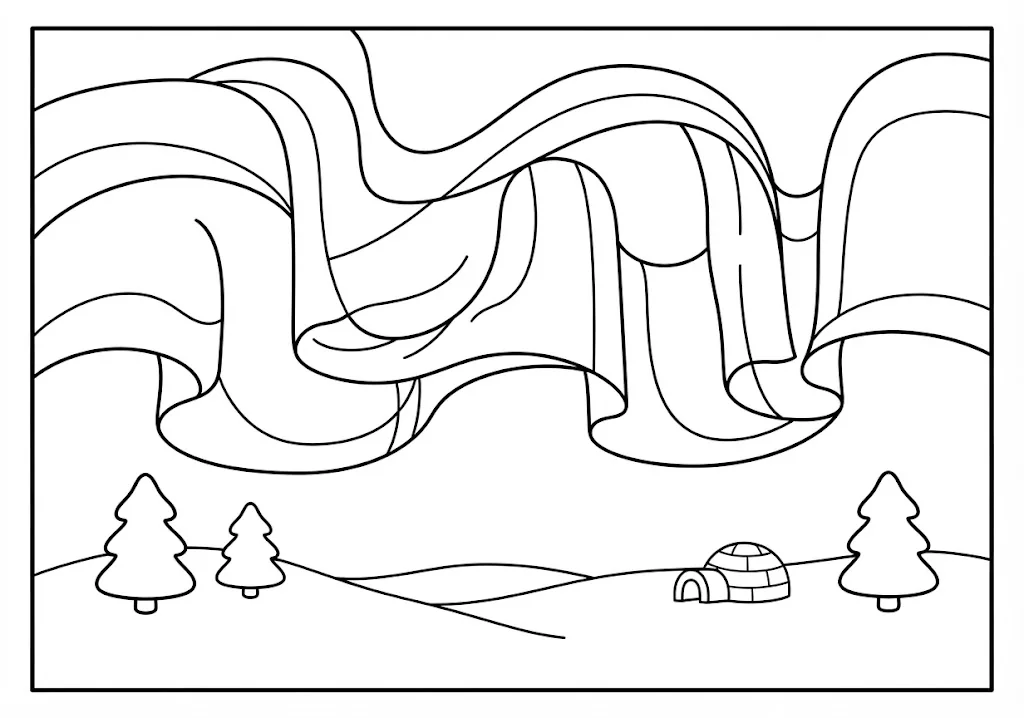 Coloriage gratuit à imprimer pour seniors : Aurore polaire