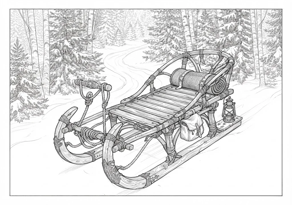 Coloriage gratuit à imprimer pour seniors : Traîneau