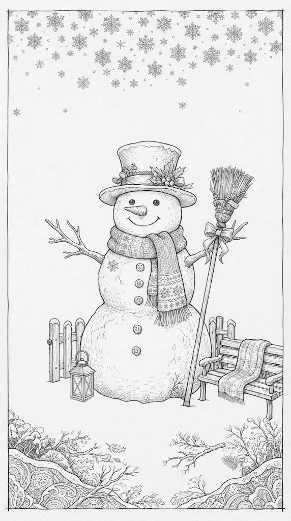 Coloriage gratuit à imprimer pour seniors : Bonhomme de neige