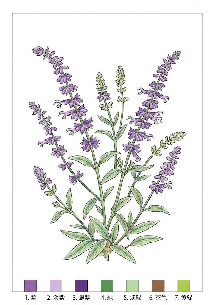 Exemple colorié du livre de coloriage Sauge veloutée