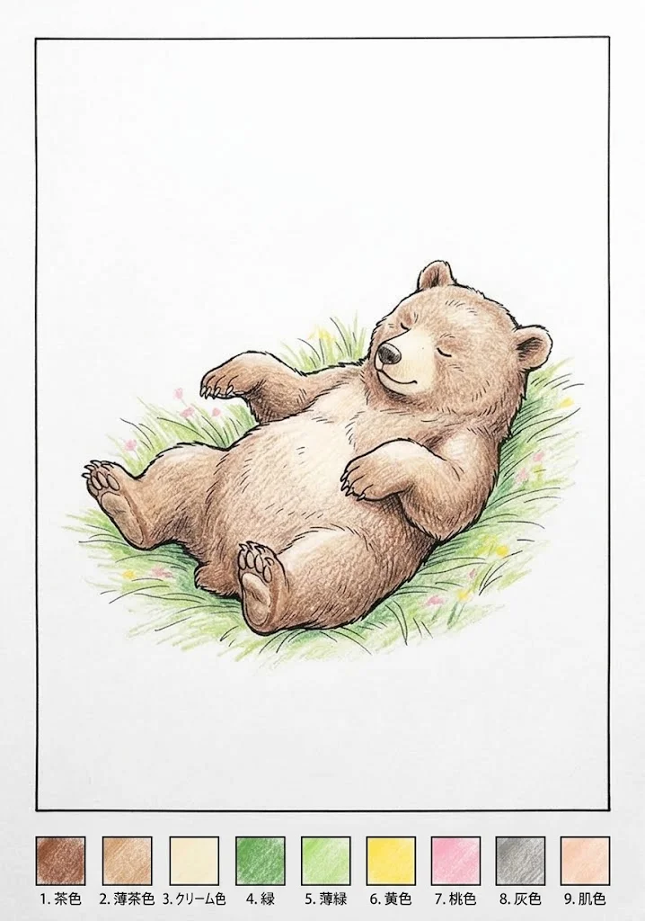 Ausmalbild für Senioren: Bär — Beispiel in Farbe