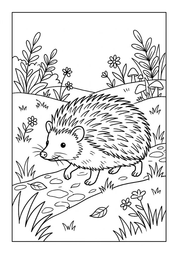 Ausmalbild für Senioren: Igel — zum Ausdrucken
