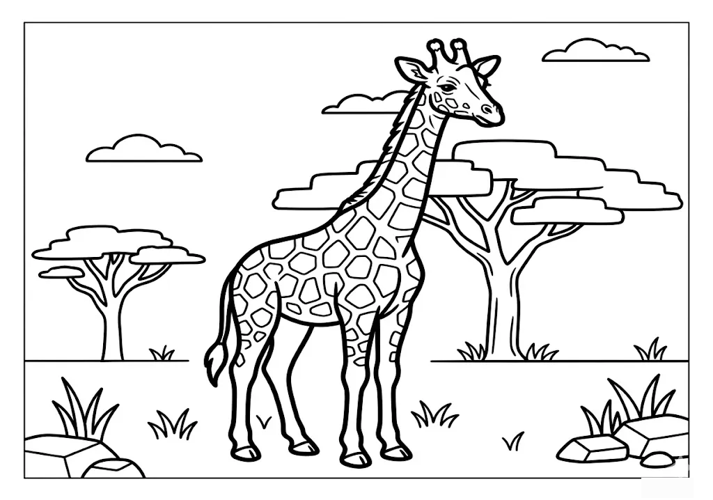 Tier-Ausmalbild für Senioren: Giraffe — zum Ausdrucken