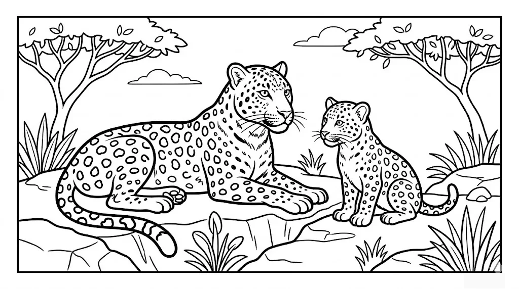 Tier-Ausmalbild für Senioren: Leopard — zum Ausdrucken