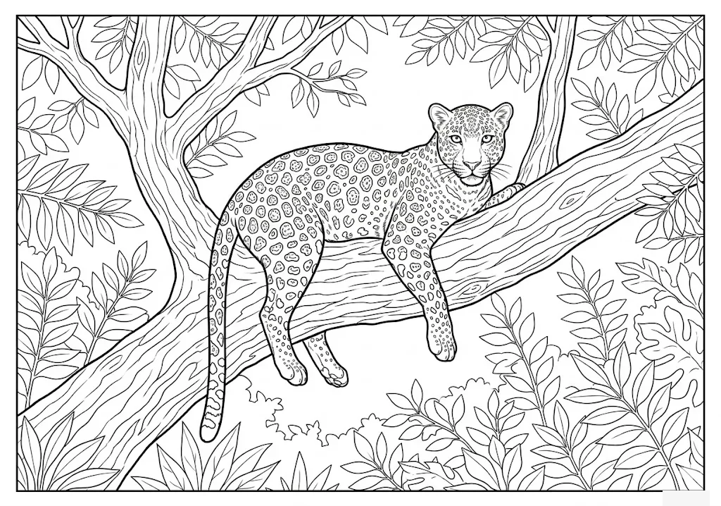 Tier-Ausmalbild für Senioren: Leopard — zum Ausdrucken
