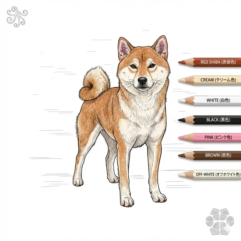 Tier-Ausmalbild für Senioren: Shiba Inu — Beispiel in Farbe