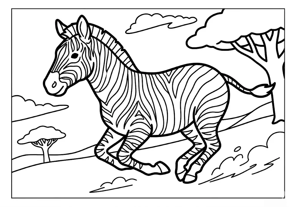Tier-Ausmalbild für Senioren: Zebra — zum Ausdrucken