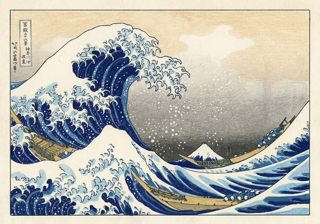 Die große Welle vor Kanagawa — Beispiel in Farbe