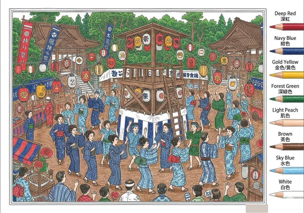 Bon-Odori — Der Tanz zum Ahnenfest — Motiv 4, ausgemalt