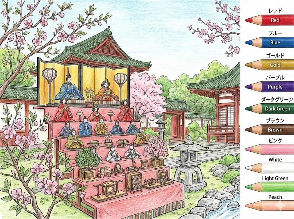 Hinamatsuri — Das Puppenfest — Motiv 3, ausgemalt