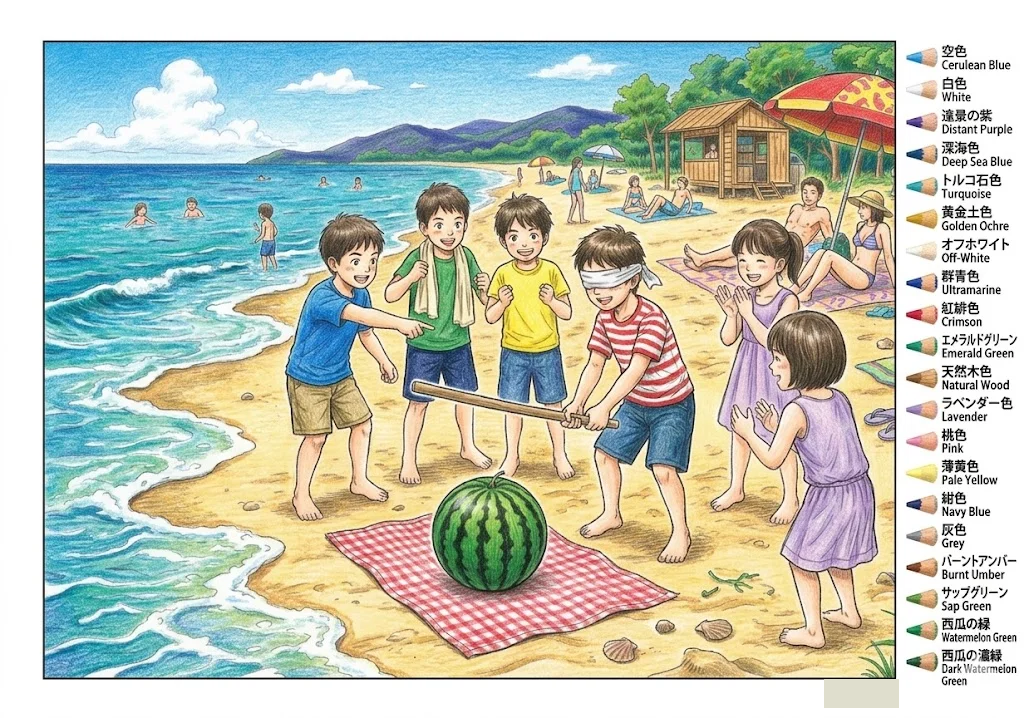 Suikawari — Das Melonenschlagen — Motiv 4, ausgemalt