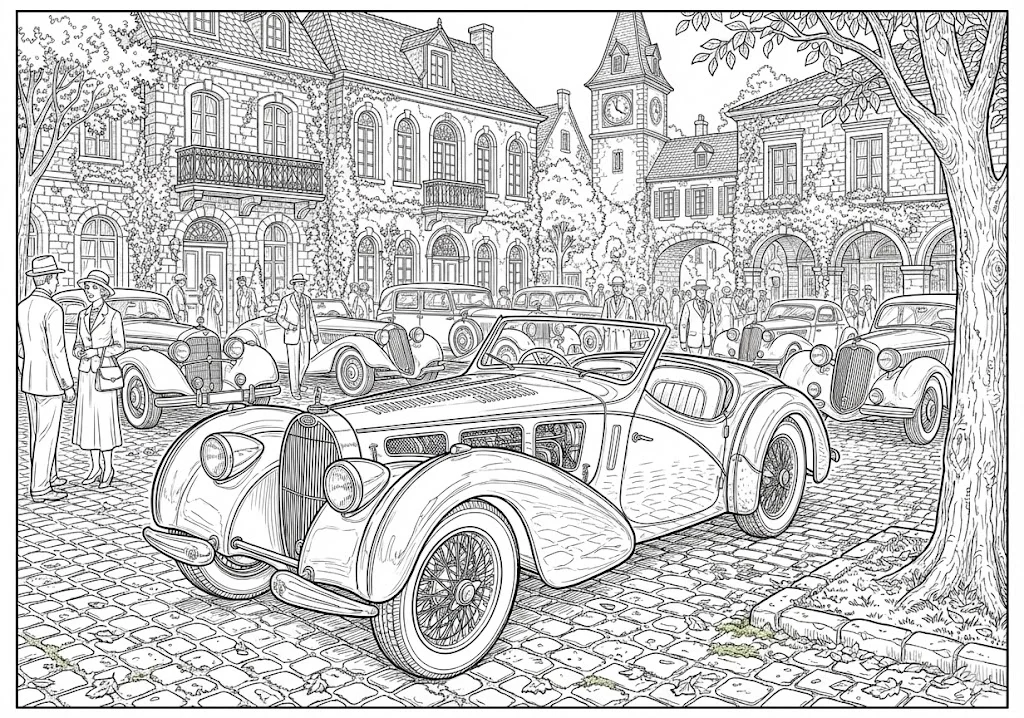Kostenloses Ausmalbild für Senioren: Oldtimer