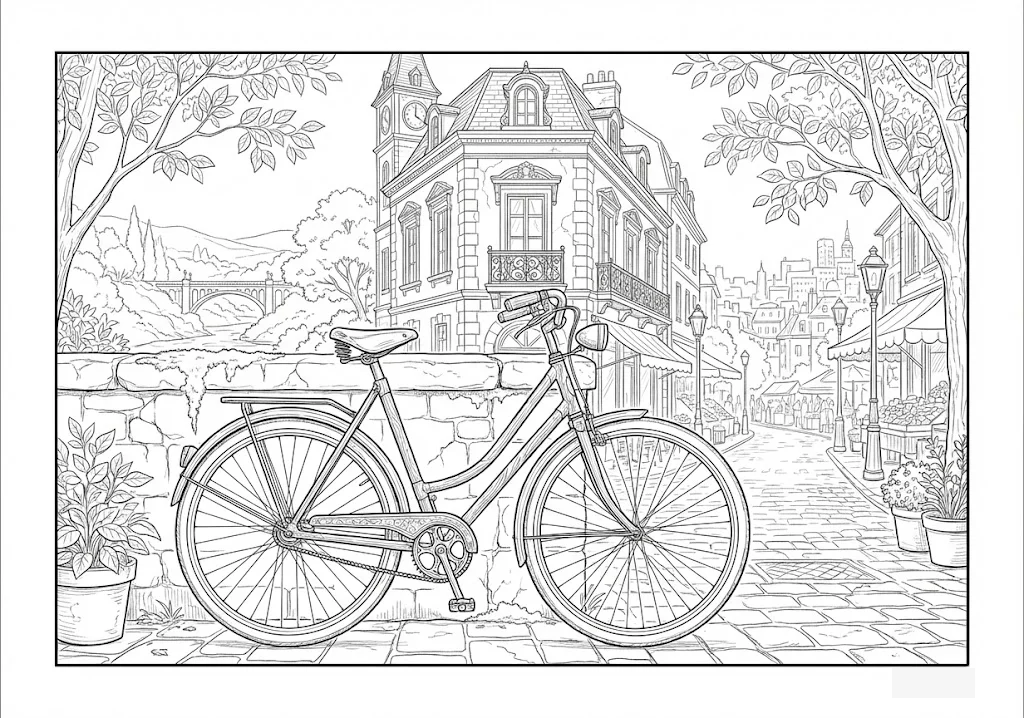 Kostenloses Ausmalbild für Senioren: Fahrrad