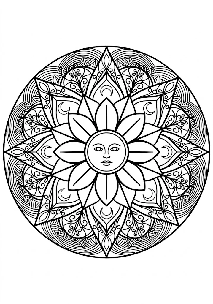 Kostenloses Ausmalbild für Senioren: Mond-Mandala