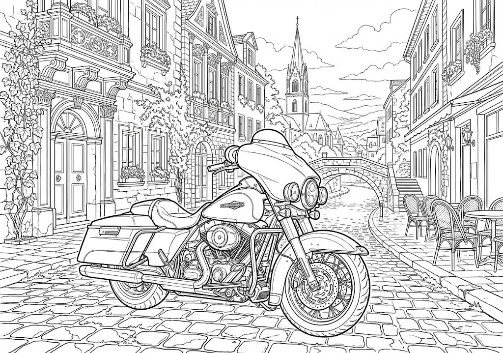Kostenloses Ausmalbild für Senioren: Motorrad