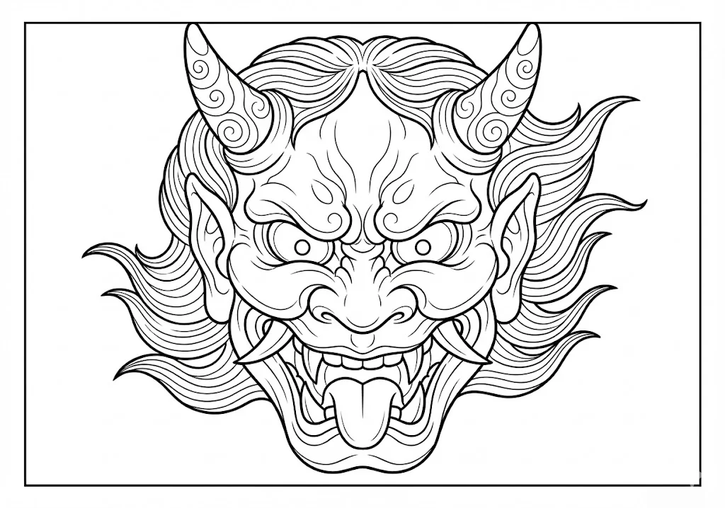 Kostenloses Ausmalbild für Senioren: Oni-Maske