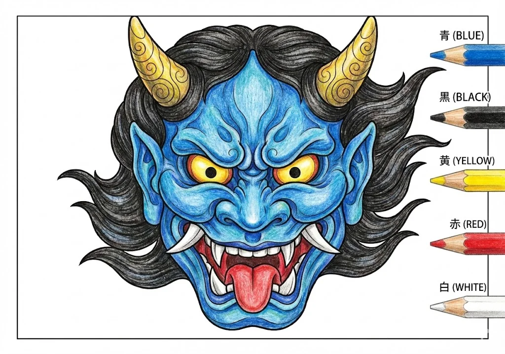 Farbiges Beispiel: Oni-Maske