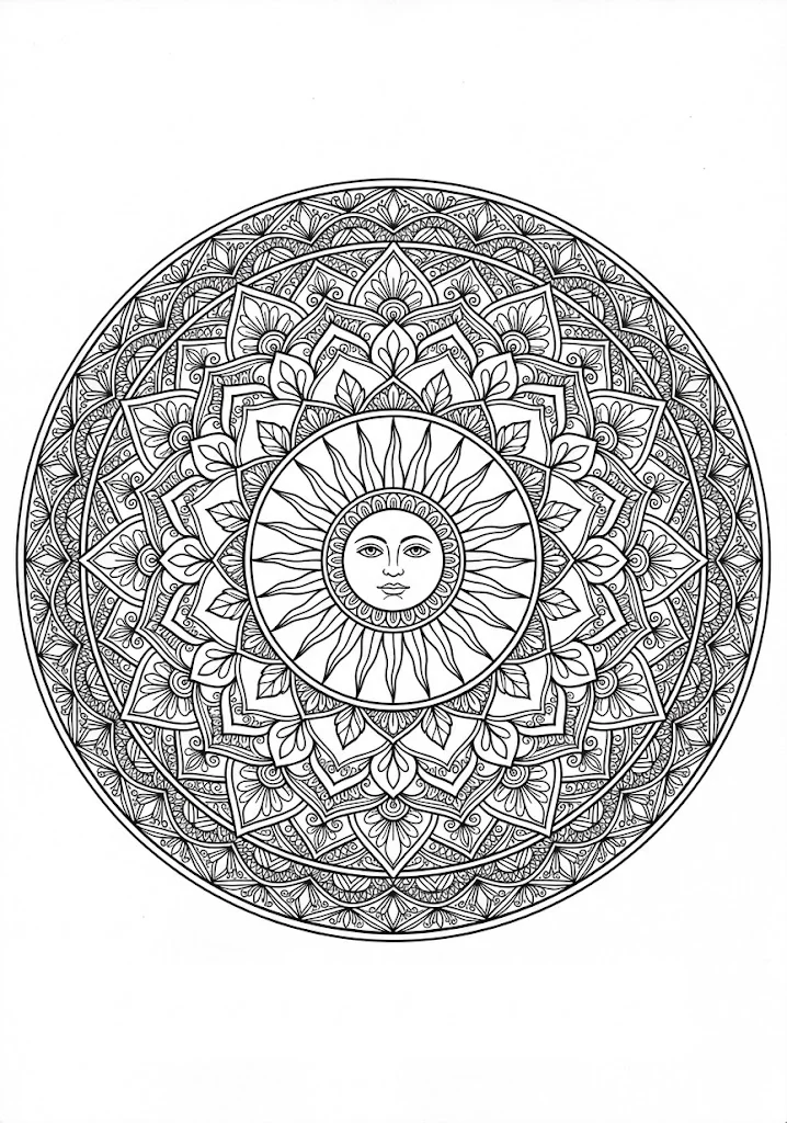 Kostenloses Ausmalbild für Senioren: Sonnen-Mandala