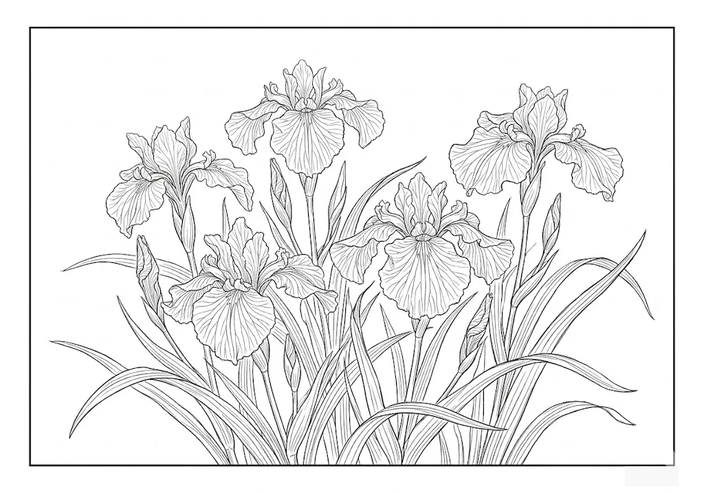 Schwertlilie (Ayame) — Ausmalbild zum Ausdrucken für Senioren