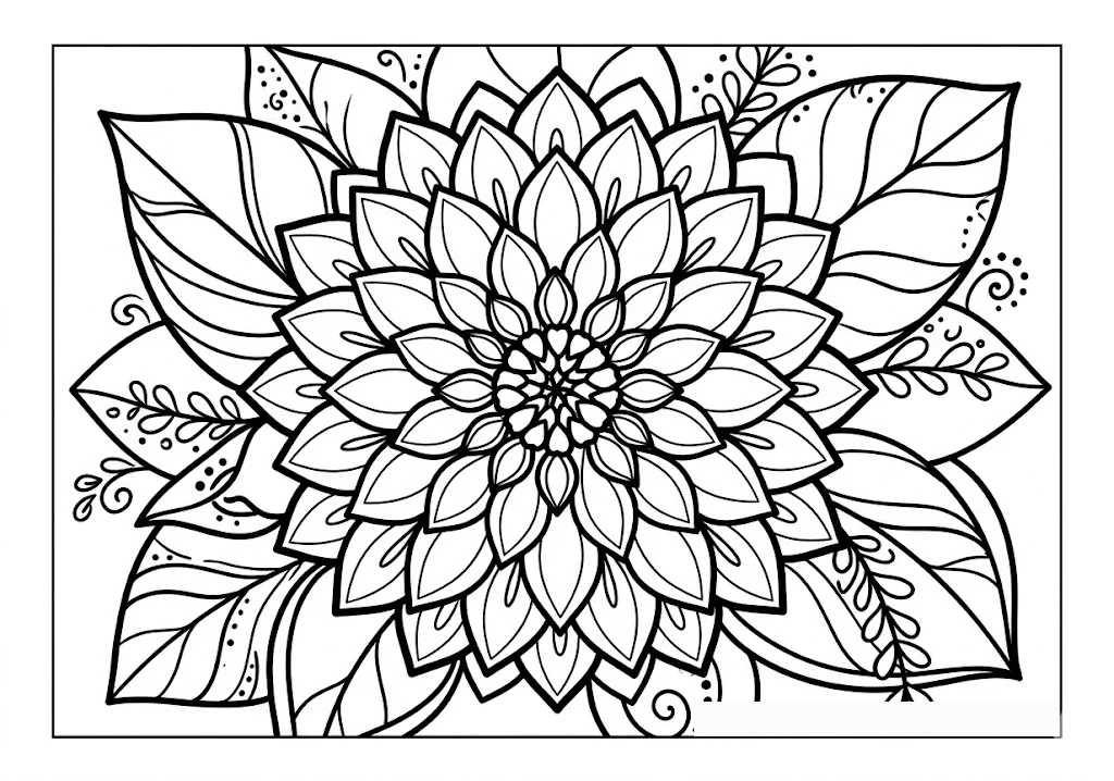 Dahlie — Ausmalbild zum Ausdrucken für Senioren