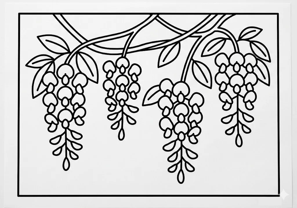 Blauregen — Ausmalbild zum Ausdrucken für Senioren