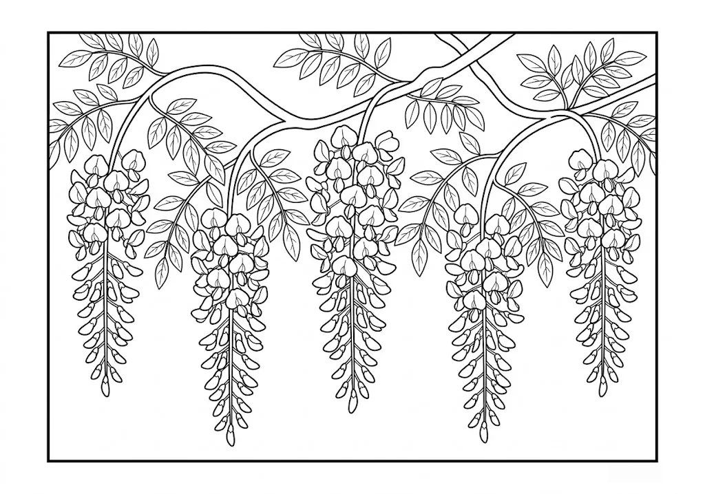 Blauregen — Ausmalbild zum Ausdrucken für Senioren
