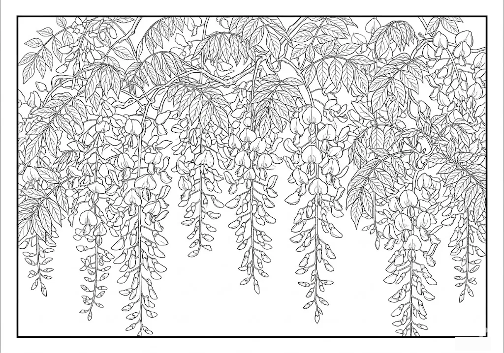 Blauregen — Ausmalbild zum Ausdrucken für Senioren