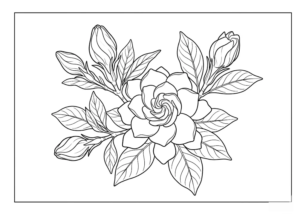 Gardenie — Ausmalbild zum Ausdrucken für Senioren