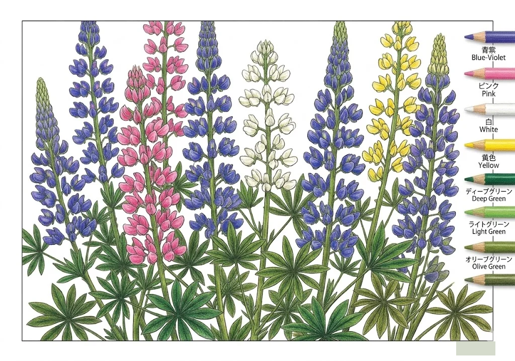 Lupine — Beispiel für das fertig ausgemalte Bild