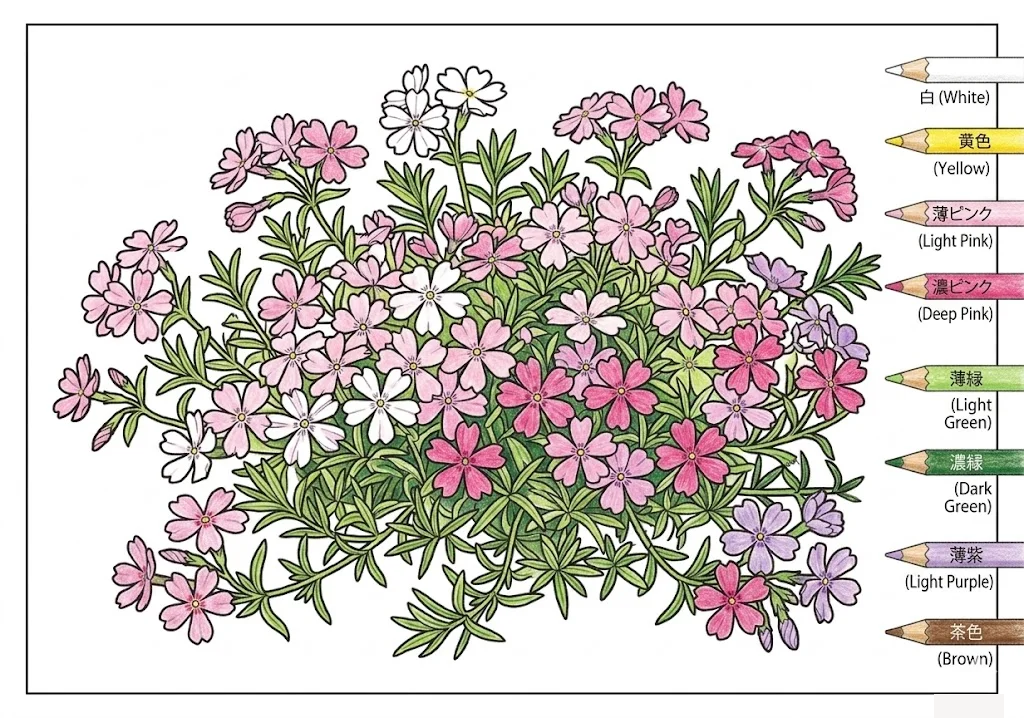 Polsterphlox — Beispiel für das fertig ausgemalte Bild
