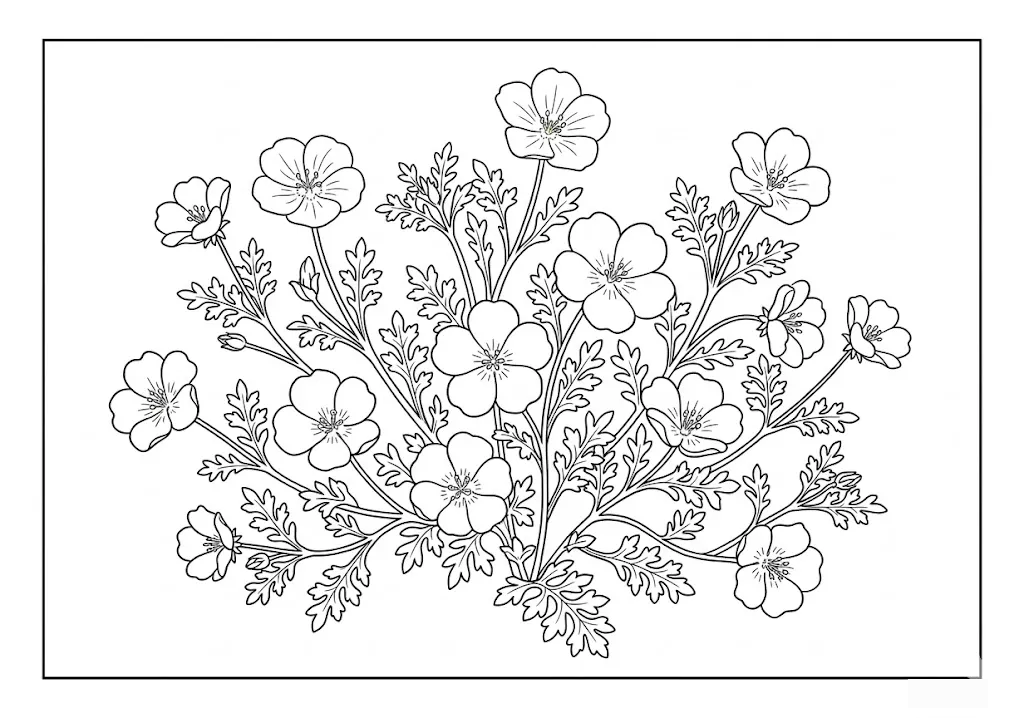 Hainblume — Ausmalbild zum Ausdrucken für Senioren