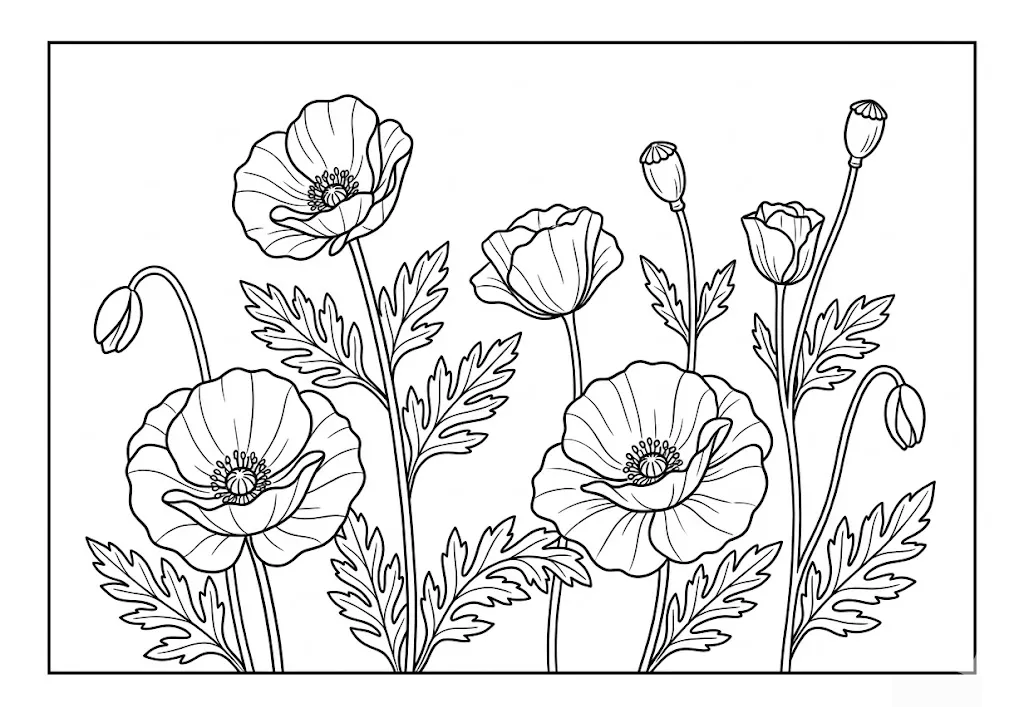 Mohn — Ausmalbild zum Ausdrucken für Senioren