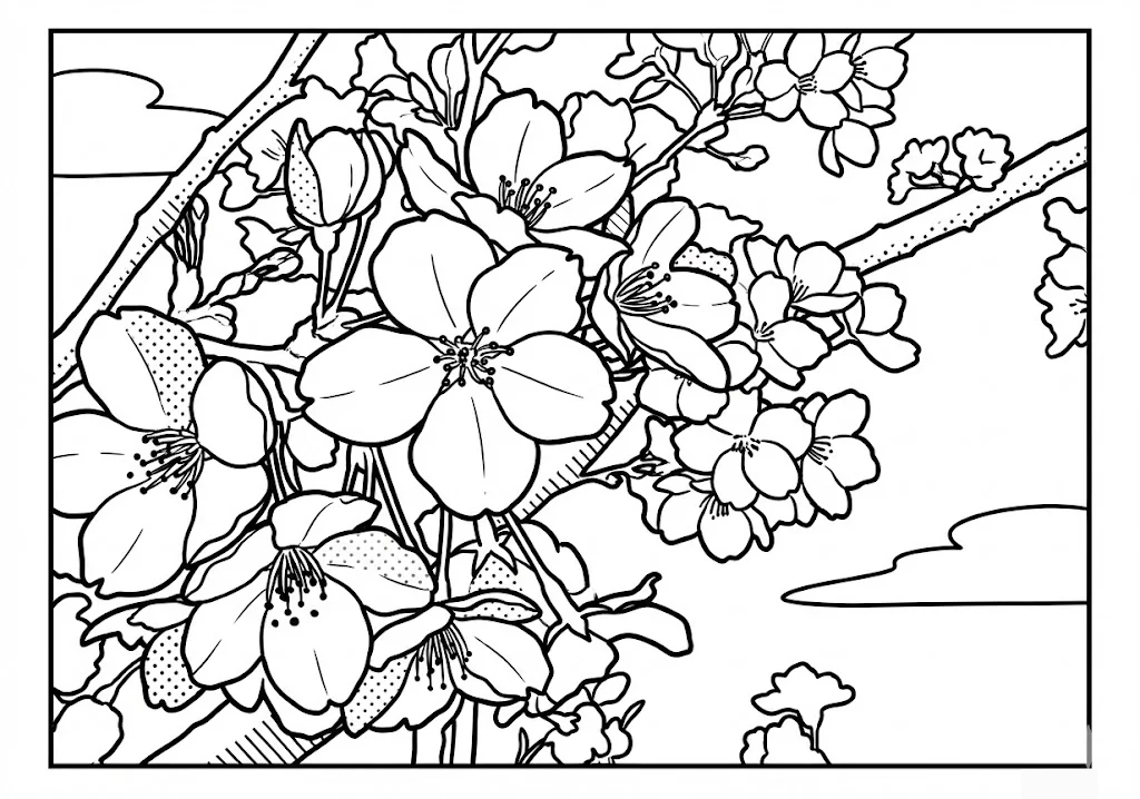 Printable Kirschblüten — Ausmalbild for seniors