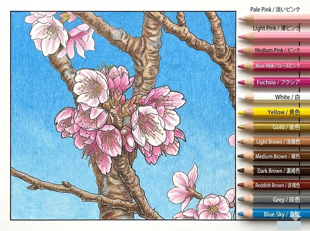 Colored Kirschblüten — Ausmalbild example