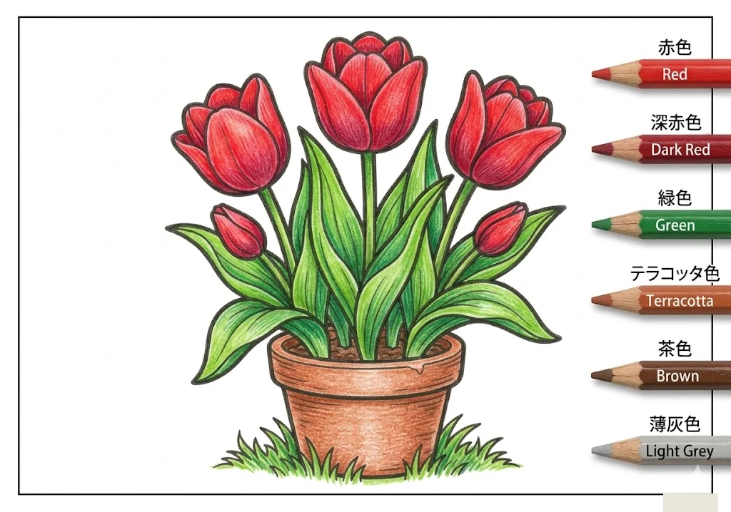 Tulpe (2) — Beispiel für das fertig ausgemalte Bild