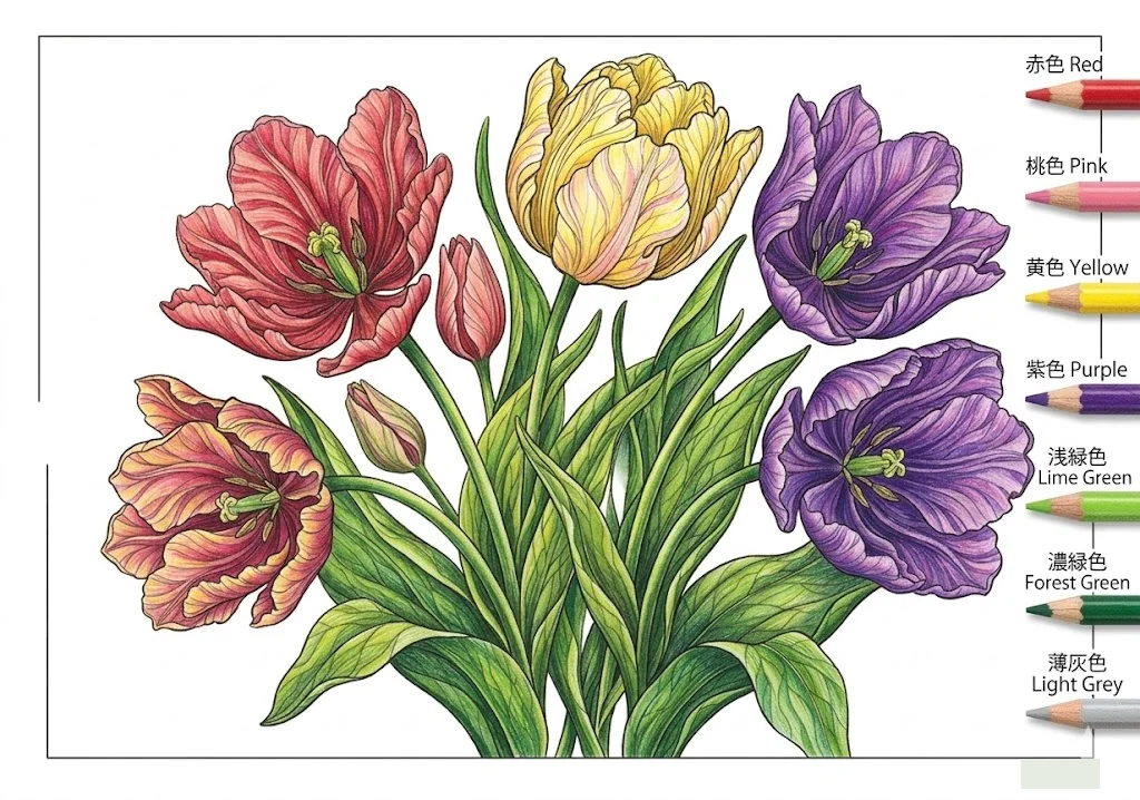 Tulpe (2) — Beispiel für das fertig ausgemalte Bild