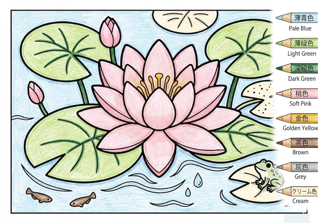Colored Water Lilie coloring book coloring page example