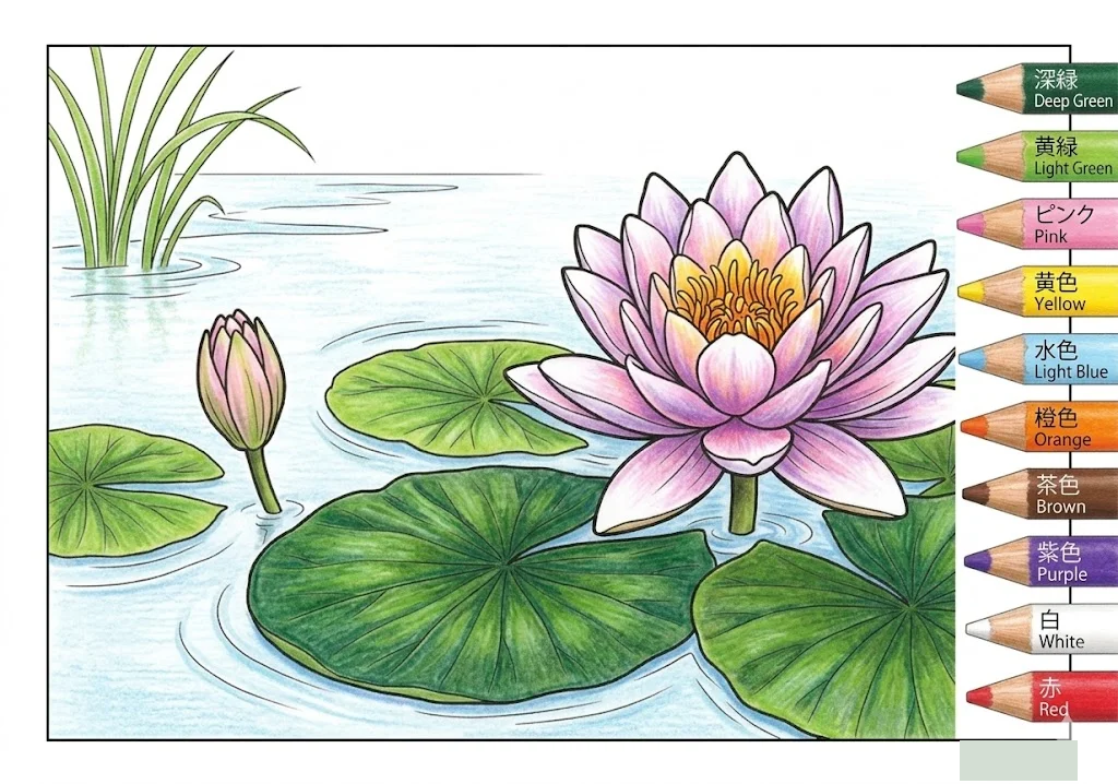 Colored Water Lilie coloring book coloring page example