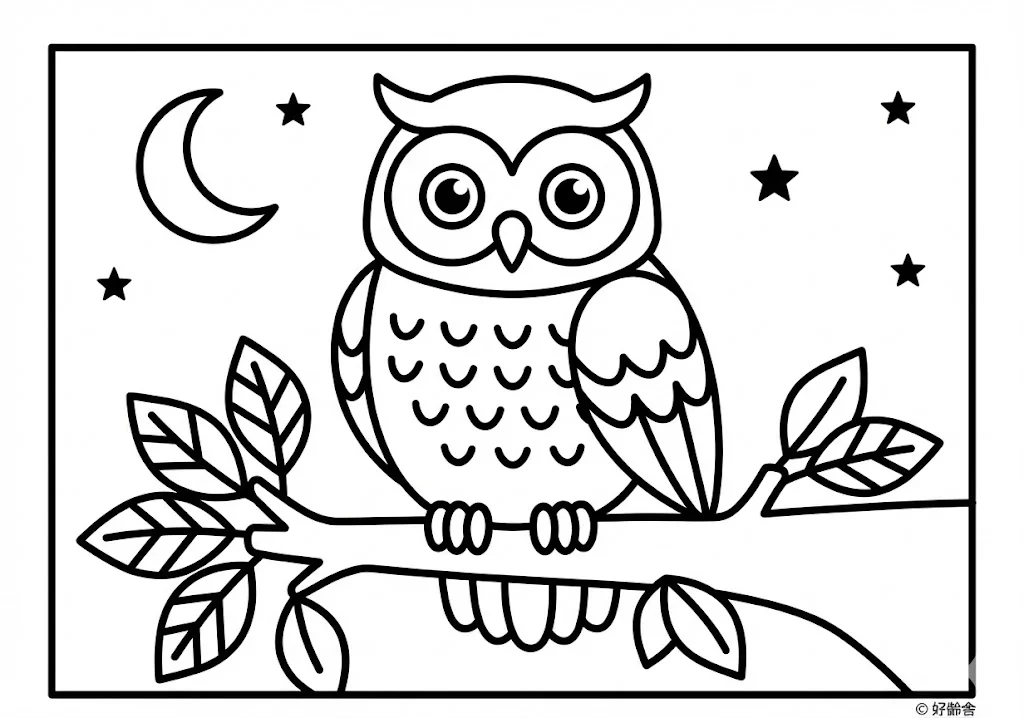 高齢者向け無料塗り絵：縁起物フクロウ（初級・A4印刷用）