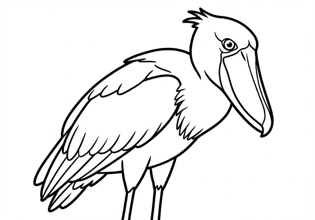 高齢者向け無料塗り絵：大きなクチバシのハシビロコウ（初級・A4印刷用）