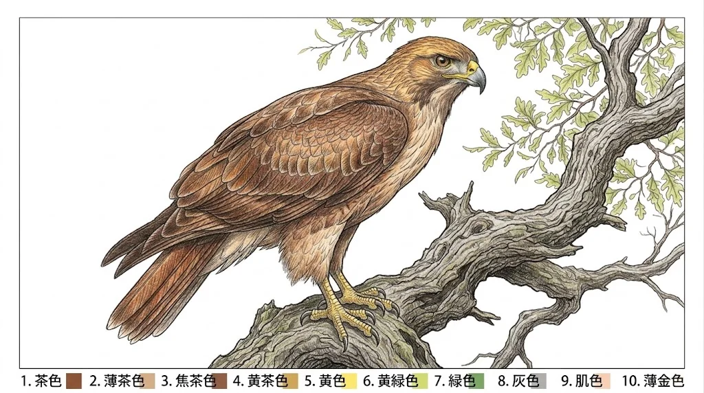 タカの塗り絵 完成見本（彩色の見本）