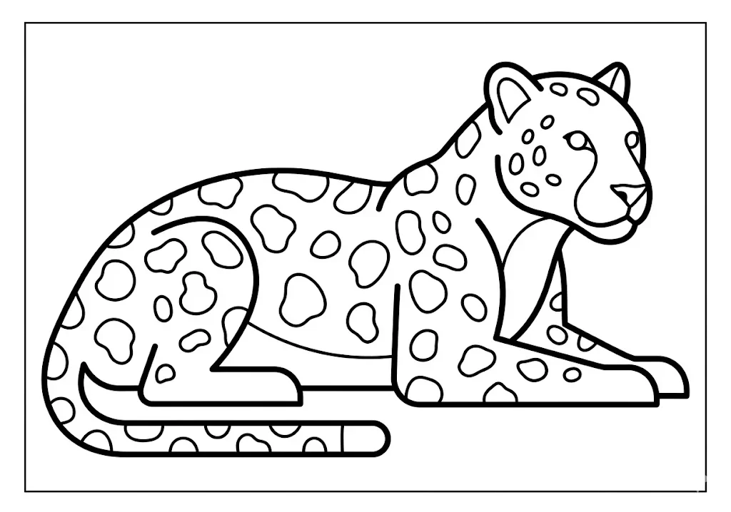 高齢者向け無料塗り絵：美しい模様のヒョウ（初級・A4印刷用）