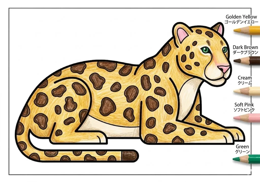 ヒョウの塗り絵 完成見本（彩色の見本）