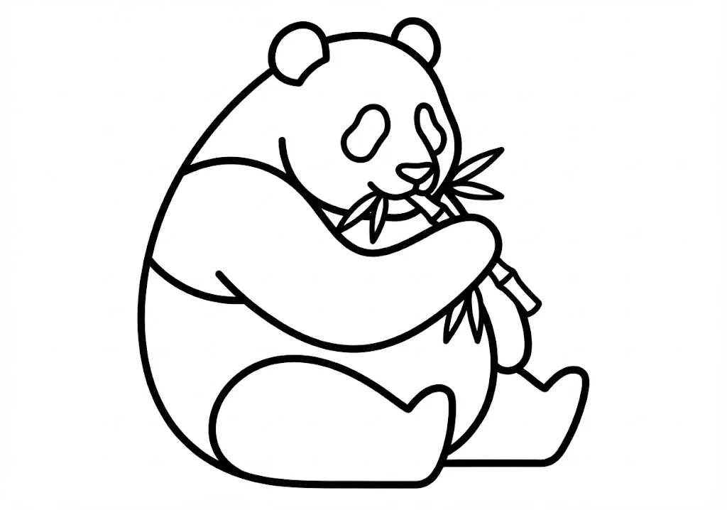高齢者向け無料塗り絵：笹を食べるパンダ（初級・A4印刷用）